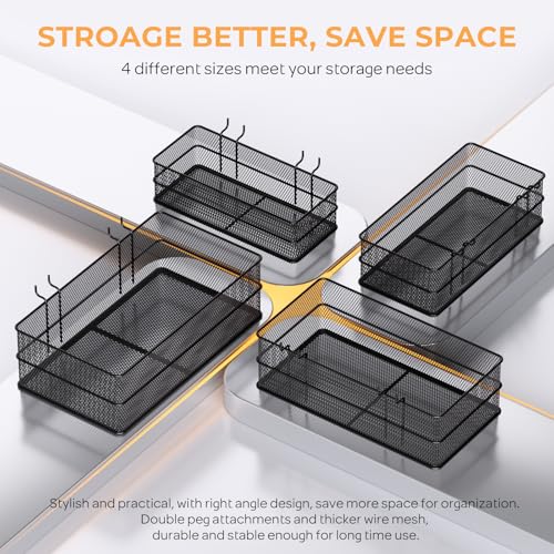 INCLY 4 Pack Upgrade Pegboard Baskets, 4 Sizes Square Metal Mesh Basket