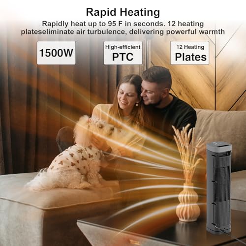 Portable Space Heater, 1500W Ceramic Heating Fan with Thermostat, Remote Control, 3 Heating Modes, 70° Oscillation, Ideal for Office, Home, and Bedroom Use