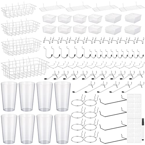 95-Piece Pegboard Accessories Set with Hooks, Cups, Wire Shelf, Tissue Box, Clothes Board for Garage, Workshop (Clear)