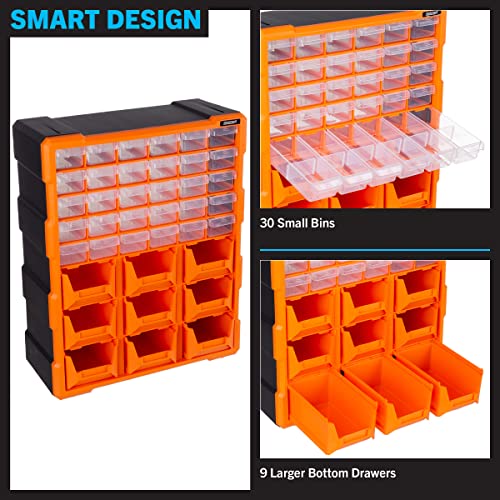 Stalwart Plastic Storage Drawers - 39-Drawer Screw Organizer, Black