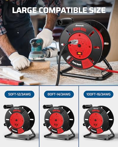 DEWENWILS Extension Cord Storage Reel, Hand Wind Retractable Open Cord Reel