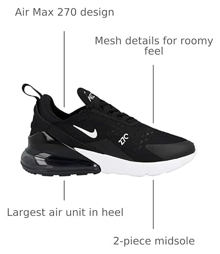 NIKE Women's Athletic Shoes, W-Air Max 270 Black, Black, Anthracite, White 10 US/ 7.5 UK