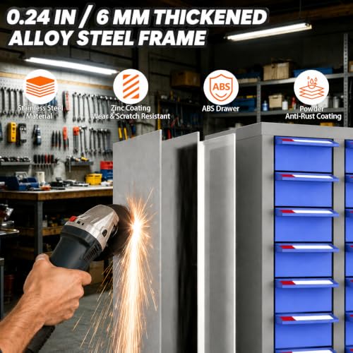 QUARPAL 40-Drawer Small Parts Cabinet Organizer with 200 Dividers, 40 Labels, Heavy Duty Steel Bolt Bin with ABS Drawers, Bolt and Nut Tool Storage Cabinet for Hardware, Nut, Bolt, Screw