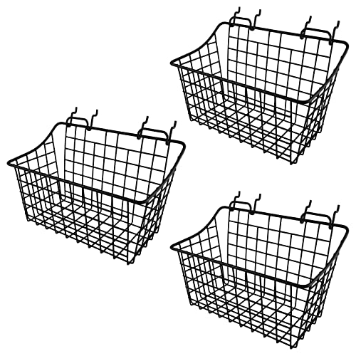 Pegboard Baskets With Hooks, 3 Pack Peg Board Wall Organizer Set (Black)