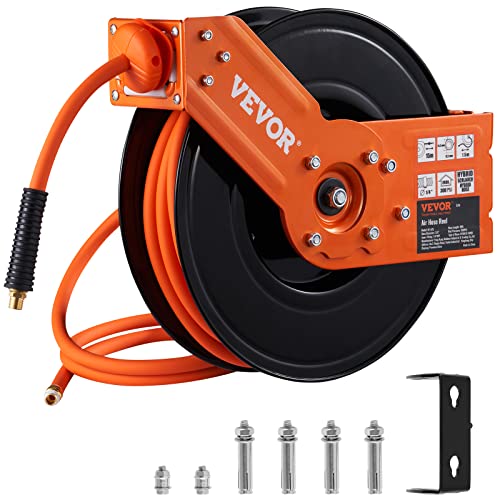 VEVOR Retractable Air Hose Reel 3/8 IN x 50 FT Hybrid Air Hose Max 300PSI