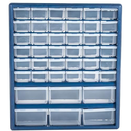Plastic Storage Drawers – 42 Compartment Organizer – Desktop or Wall Mount Container for Hardware, Parts, Crafts, Beads, or Tools by Stalwart, 10 Targets