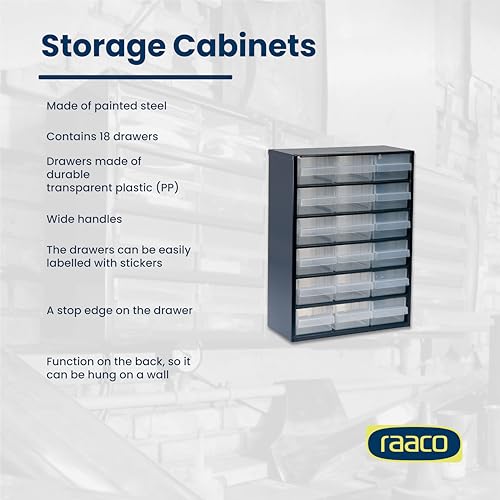 Raaco Steel Storage Cabinet, Standard 18-Drawer (C9-18) - Nuts & Bolts
