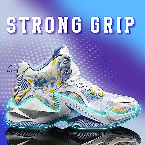 kniaiwx Men's High Top Basketball Shoes Fashionable Breathable Professional Outdoor Basketball Shoes White-Grey Size 8.5