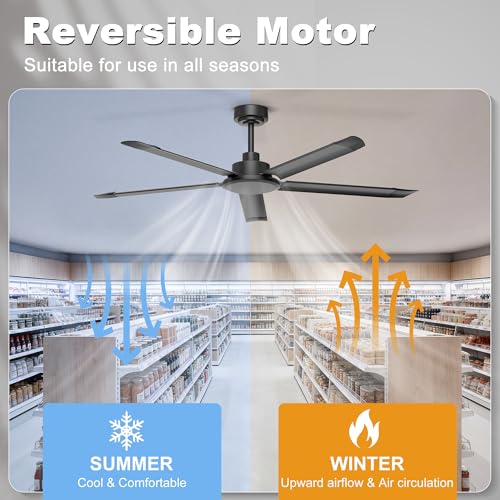 Ohniyou 60'' Industrial Ceiling Fan No Light for Patio, Porch, Black