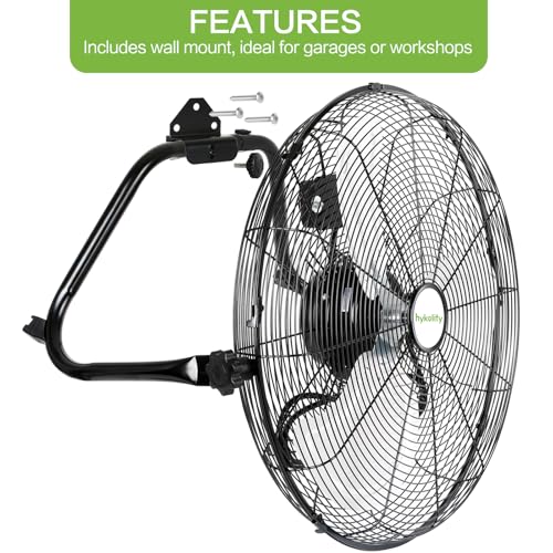 hykolity 20" High Velocity Floor Fan, 3-Speed Heavy Duty Industrial Fan with Wall-Mounting System, Metal Floor Fan for Commercial Space, Warehouse, Garage, and Workshop, 2 Pack