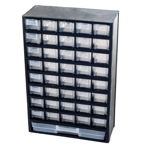 Storage Bin with Drawers - 41-Drawer Plastic Tool Organizer - Hardware or Craft Cabinet for Storing Beads, Toys, or Nuts and Bolts by Stalwart (Black)