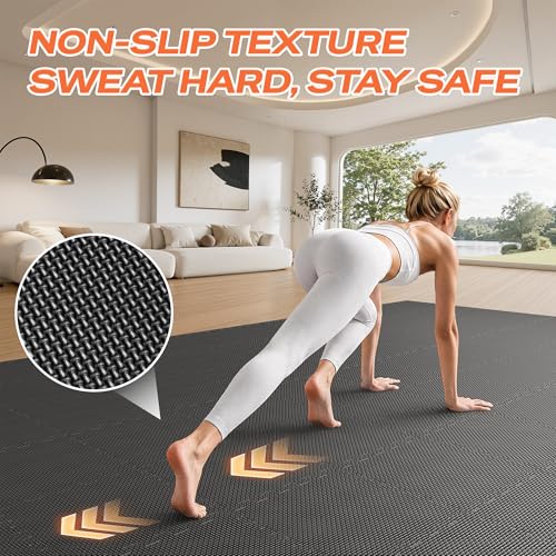 SUPERJARE Gym Floor Mats, EVA Foam Puzzle Exercise Mats, Interlocking Floor Mats, Cushioned Foam Floor Tiles, Gym Flooring Workout Mat for Home Gym, Playroom, Garage, 18 PCS, 12.6"x12.6"x0.4", Black