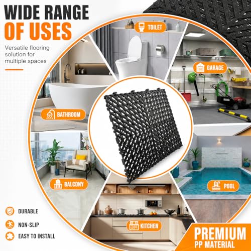 30-Pack 15.75" x 15.75" Interlocking Garage Floor Tiles, Heavy Duty Non-Slip Drainage Mats for Garage, Patio, Deck, RV, Campsite & Outdoor Use, Black