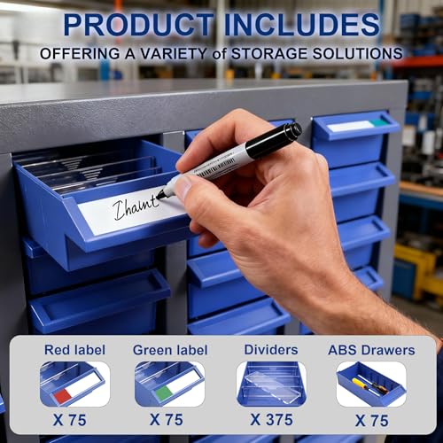 75 Drawer Small Parts Organizer Cabinet with ABS Drawers, Nuts and Bolts and Screw Organizer with Dividers, Hardware Storage with Label Slots, Metal Parts Cabinet for Garage Workshop