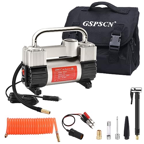 GSPSCN 12V Heavy Duty Tire Inflator Metal Portable Air Compressor Pump