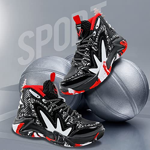 JMFCHI Boys Basketball Shoes Kids High-top Sneakers Non-Slip Cushion