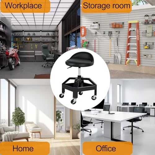 RCIACRHT Garage Shop Rolling Seat, Heavy Duty Adjustable Rolling Mechanic Stool with Lockable 360° Wheels, 350 Lbs Capacity, Work Stool with Tool Tray for Garage & Workshop