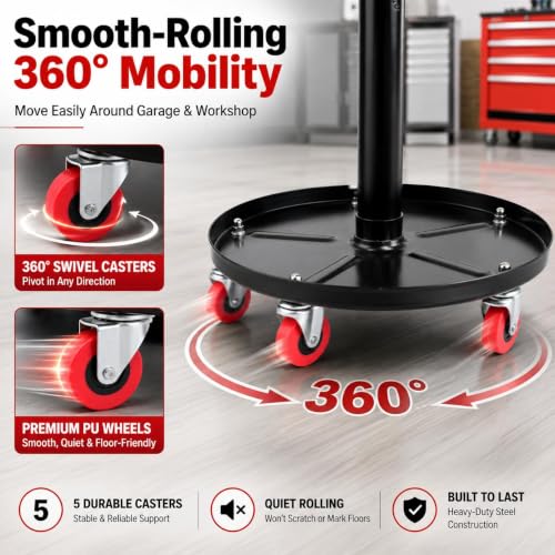 PowerSmart 330 LBS Capacity Roller Seat with Wheels, 360° Rolling Mechanic Stool, 18"-23" Adjustable Height, Tool Tray & Padded Seat for Garage, Workshop & Automotive Repair