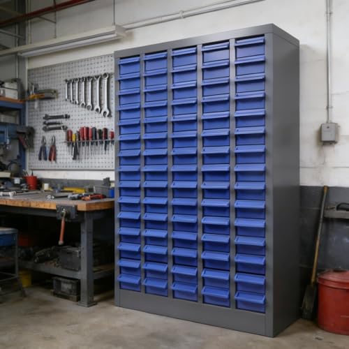 DEFNES 75 Drawer Nut and Bolt Storage Organizer, Parts Cabinet Organizer with Anti-Drop Design, Stainless Steel Bolt Bin Cabinet with ABS Drawers, Tool Cabinet for Office Supplies, Hardware Storage