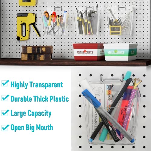 Pegboard Organizers, Peg Board Baskets Clear Cups Multiple Hooks 33 Pack
