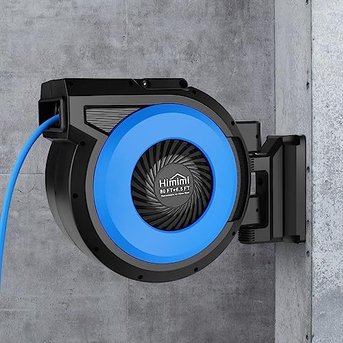 80FT + 6.5FT Retractable Air Hose Reel, Wall Mount Pneumatic Hose Reel for Garage Workshop, Automatic Rewind, 3/8" x 80' Hybrid Air Hose with Brass Fittings + Bend Restrictors, 300PSI
