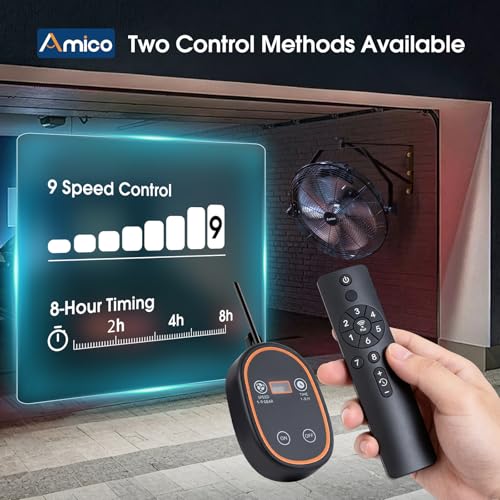 Amico 18 Inch Wall Mount Fan with Remote, Brushless DC Motor, 9-Speed