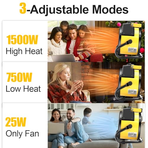 1500W Portable Garage Heater, Electric Outdoor Heater with Fast Heating & Overheat Protection, Patio and Greenhouse Space Heater for Indoor or Outdoor Use（Yellow）