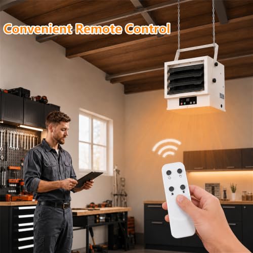 VILLABROT 5000W Garage Heater 240V, Fan-Forced Electric Heater with Remote & Digital Thermostat, Wall/Ceiling Mount, Overheat Protection, 1-9H Timer, 500 Sq.Ft for Garage Greenhouse Indoor