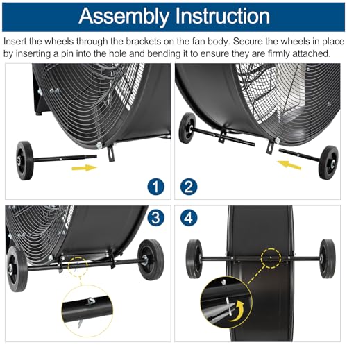 BILT HARD 36" 21800 CFM High Velocity Drum Fan, 2-Speed Heavy Duty Industrial Shop Fan with Casters & Handles for Warehouse, Factory Workshop and Garage Use