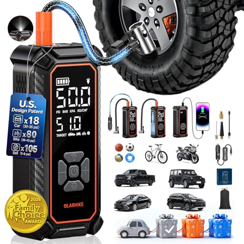 OlarHike Tire Inflator Portable Air Compressor, Dual Power-6000mAh & 12V DC
