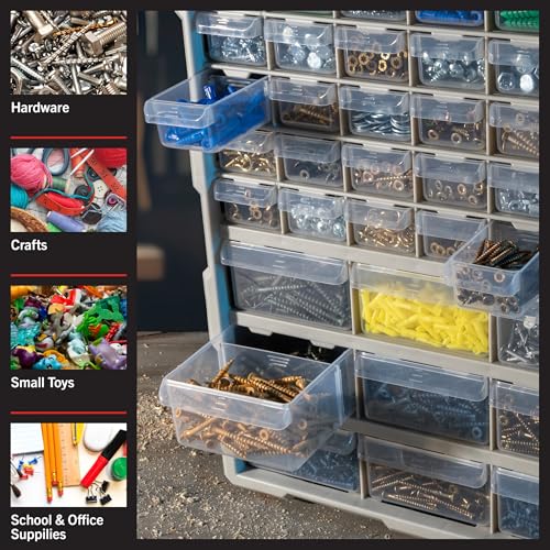 Stalwart 39-Drawer Plastic Small Parts Organizer - Desktop or Wall Storage Drawers for Organizing Hardware, Crafts, Garage, or Classroom (Black)