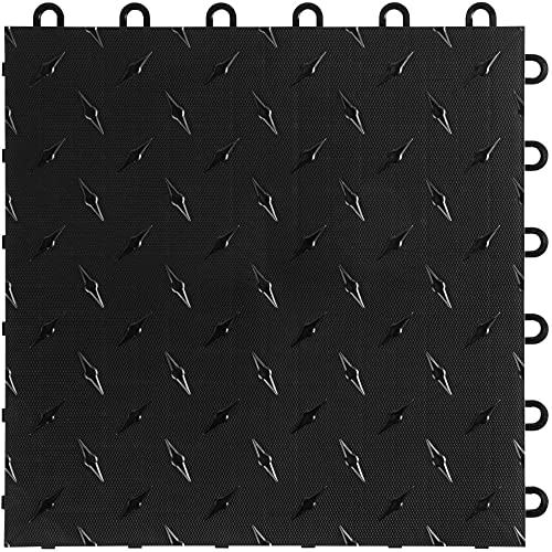 Speedway Diamond Interlocking Garage Floor Tiles 12 x 12 x 0.5 in, Black, 50 Piece Set