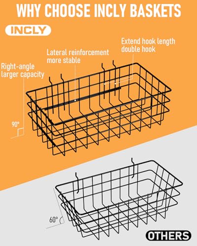 INCLY 4 Pack Pegboard Baskets Bins Set, Black Metal Pegboard Accessories