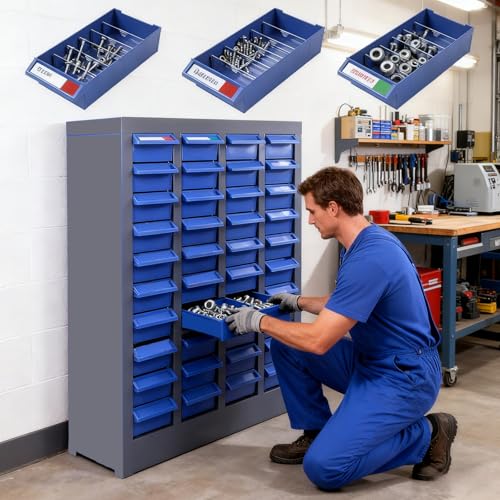 40 Drawers Parts Cabinet with Label Stickers, Bolt and Nut Tool Storage Cabinet with Shelves & Labels, Bolt Bin with ABS Material Drawers, for Small Items in Garages, Workshops