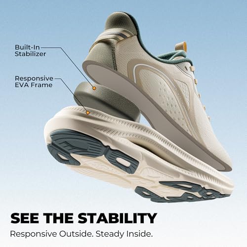 ALLSWIFIT Men's Slip On Stability Walking Run Sneakers,Beige/Green,10