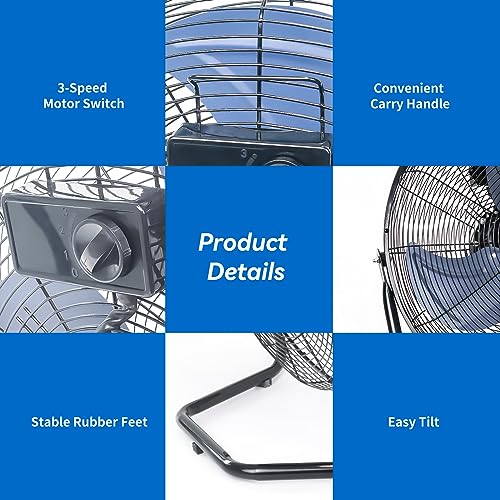 TEMPWARE 20 Inch High Velocity Industrial Floor Fan with 360° Tilt, Blue