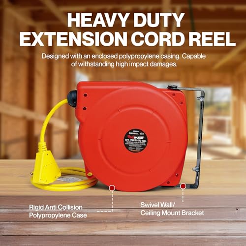 ReelWorks Retractable Extension Cord Reel Polypropylene 12AWG x 40' Foot