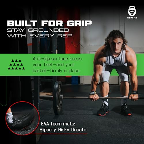 Grytfit Interlocking Rubber Floor Tiles – Heavy Duty 100% Rubber Gym Flooring for Home Gym, Garage, Workout Room, Equipment Mats, Indoor/Outdoor Mats, Gray Fleck 4-Pack (4, Gray Fleck, 22.5" x 22.5")
