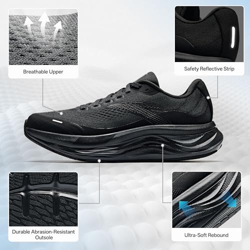 ANTA Women’s PG7 Running Shoes Cushioning Comfortable Breathable Athletic Workout Gym Cross Trainer Sports Sneakers, Black, 8.5