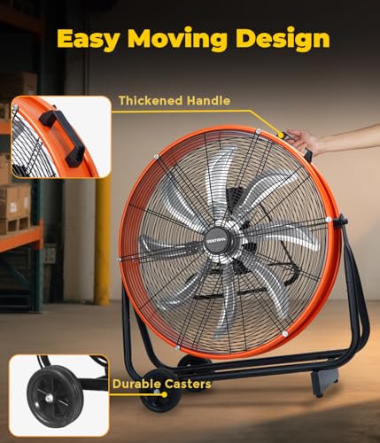 VENTISOL 24 Inch High Velocity Drum Fan, 9500 CFM Industrial Fans Heavy Duty, 3-Speed Shop Fan, Large Metal Floor Fan for Garage, Warehouse, Outdoor, Commercial, 8 Blades