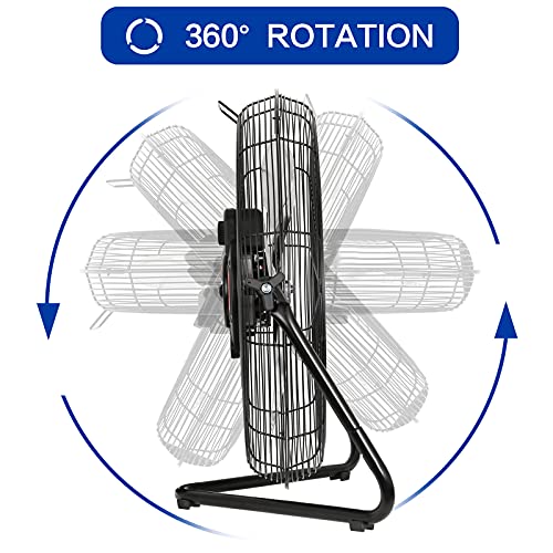BILT HARD 4650 CFM 20" High Velocity Floor Fan, 3-Speed Heavy Duty Metal Fan with Wall-Mounting System, Industrial Shop Fan for Commercial, Garage, and Greenhouse
