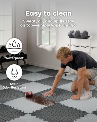 AIRHOP Upgraded 0.79" Extra Thick 48 Sq Ft High-Density Eva Foam Exercise Gym Mats, 12 Pcs Large Interlocking Puzzle Floor Tiles (24"x24") for Home Gym