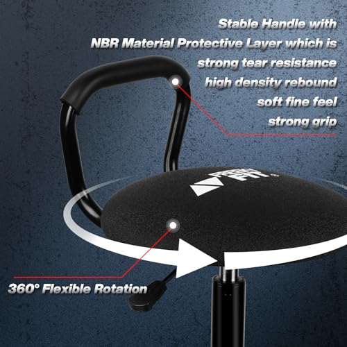 FreekyFit Garage Stool, Adjustable Height Swivel Work Mechanic Shop Stool with Backrest, Pneumatic Shop Chair for Home, Workshop, 300 LBS Capacity, 360° Rotation, Heavy Duty, Black