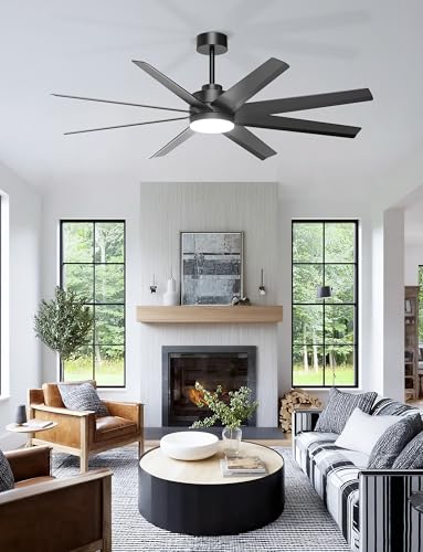 Ohniyou 60" Black Ceiling Fan with Light for Patio, Porch, Living Room