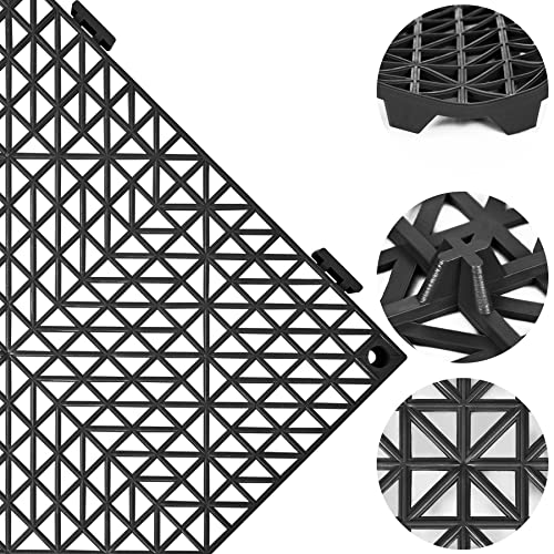 ToLanbbt Modular Interlocking Cushion 12P 11.8" x 11.8" Interlocking Rubber Floor Drain Holes Non-Slip Splicing Drainage Mats for Deck, Shower, Kitchen, Drain Pool, Sauna Bath, Indoor Outdoor (Black)
