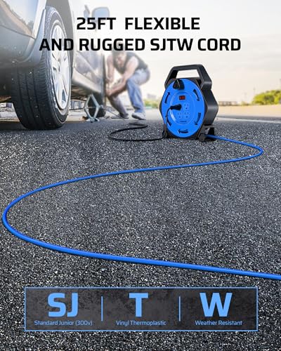 DEWENWILS 25FT Extension Cord Reel, Hand Wind Retractable Cord Reel