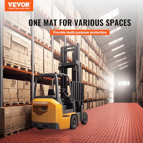 VEVOR Garage Floor Tiles 12 x 12 x 0.53 inch, Interlocking Design Ease of Installation Double-Sided Texture Non-Slip Sturdiness, for Garages, Basements, Repair Shops, Red, 50 Pack