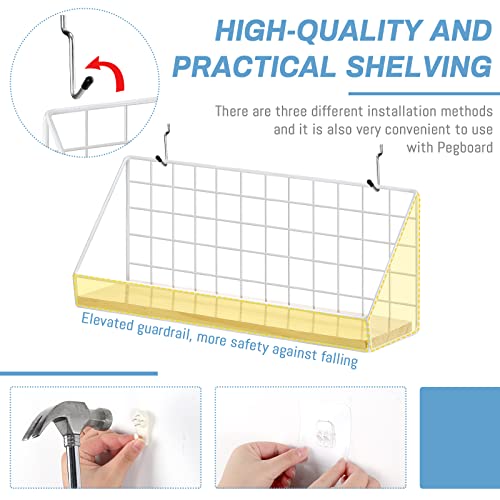 Roowest 3 Sets Metal Pegboard Shelves with Steel Peg Board Brackets and Hooks Wall Organizer Storage Display Tray Accessories for Craft Room Home Office Garage Nursery Workbench Kitchen(White)