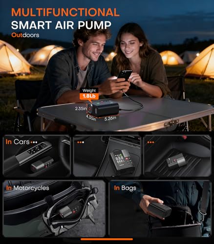 Tire Inflator Portable Air Compressor, SuperBars 7X Faster Air Pump with APP, 160PSI 48LPM Electric Tire Pump with 10400mAh Battery, 45W Faster Charging, Tire Inflator for Car SUV Pickup RV MPV Truck