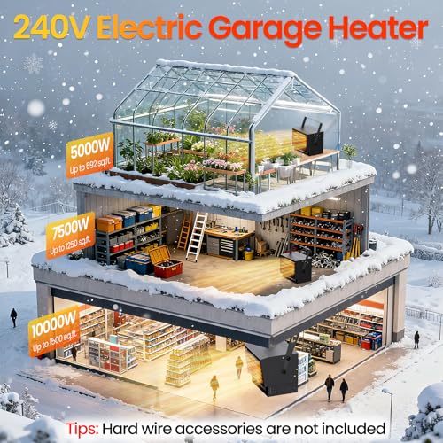 7500W Electric Garage Heater with Remote, 240V Hardwired Shop Heater
